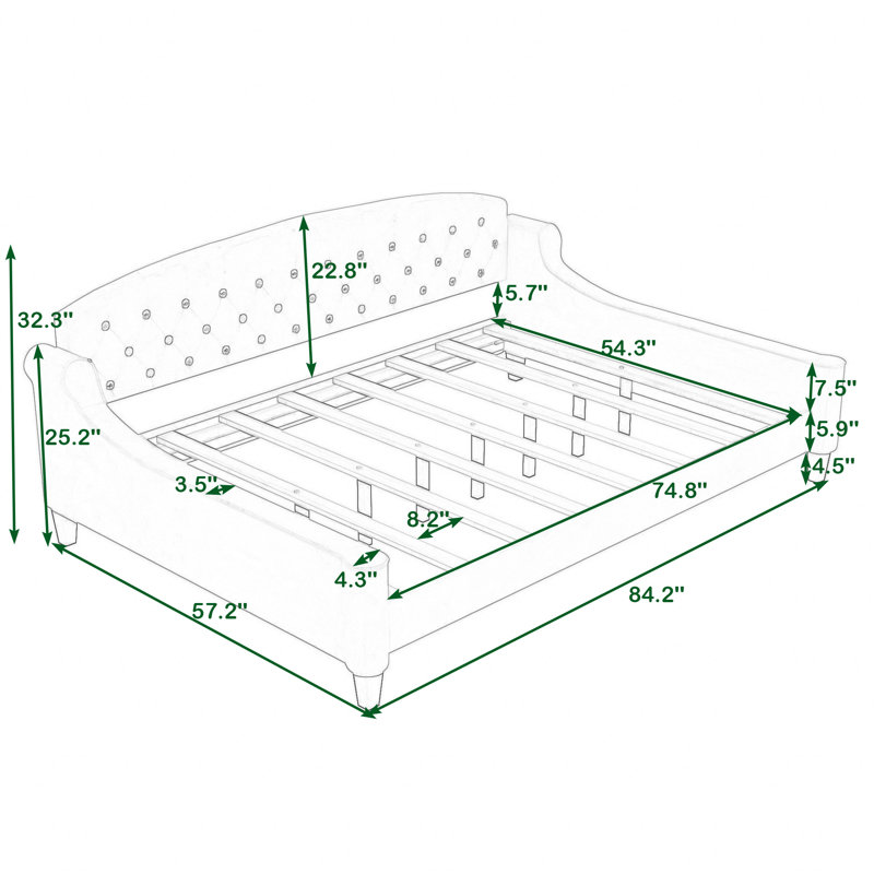 Dylann Wood Upholstered Daybed with Slats, Full