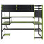 Lit mezzanine en bois avec bureau, support de rangement latéral, tablettes multiples et lumière RVB-733790029-733790067