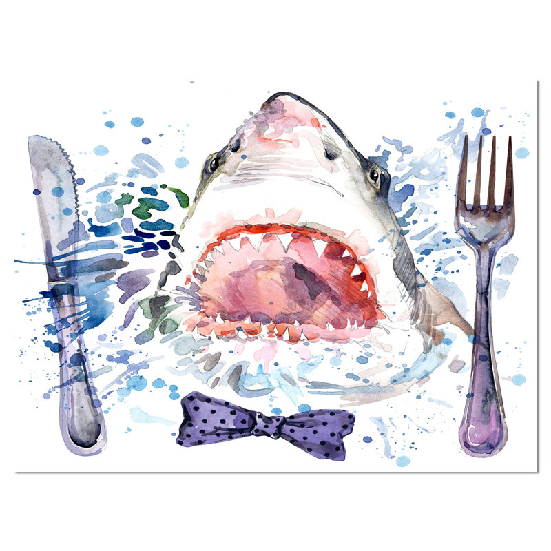 «Requin affamé», reproduction d'art sur toile tendue, H 30 po x l 40 po x P 1 po