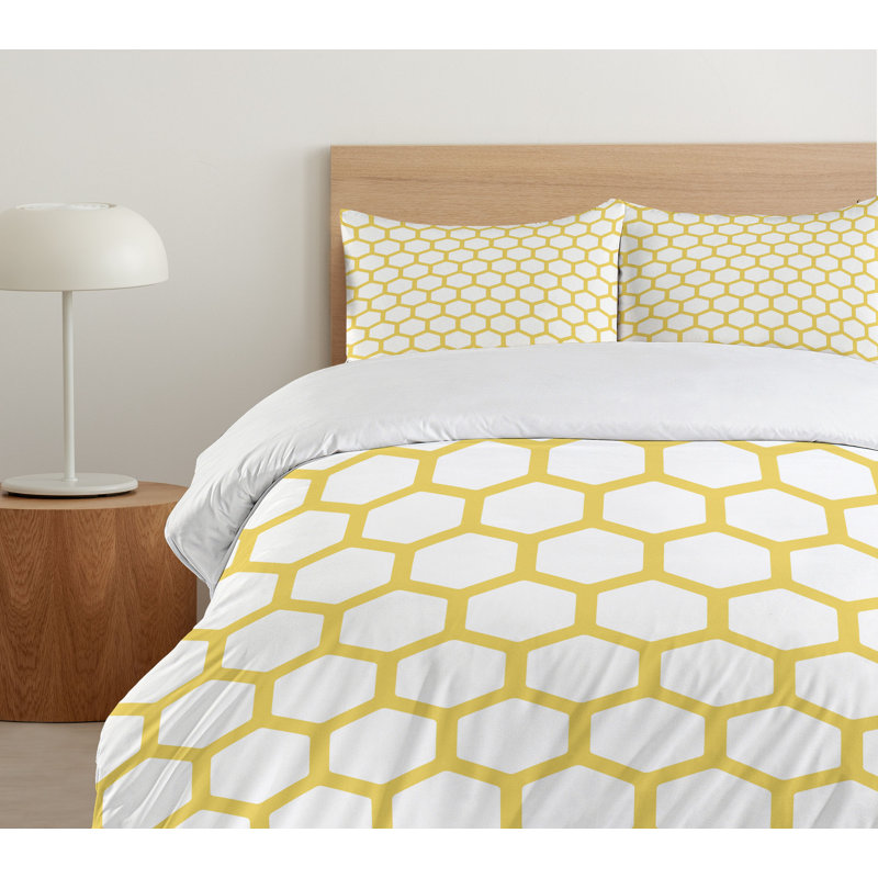 Yellow and White King Size Geometric Duvet Cover Set