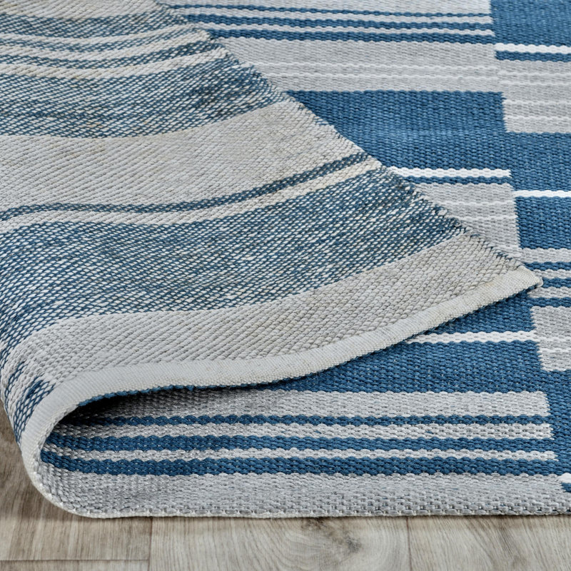 Boulder 5X8 Indoor Outdoor Handwoven Stripe Blue Area Rug By Classic Home, Rectangle 2' x 3'