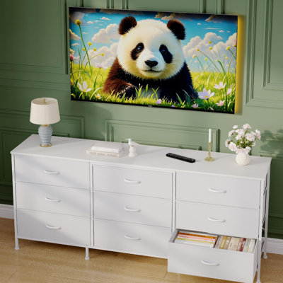 63" TV Stand Dresser with 9 Fabric Drawers for TVs up to 70", Entertainment Center with Storage