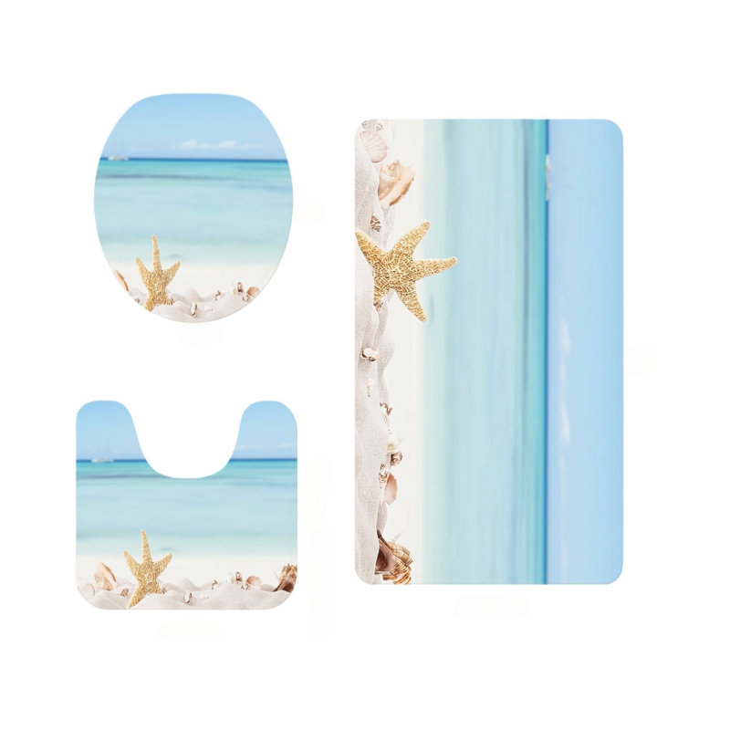 Ensemble de 3 tapis de douche à motif d'étoiles de mer turquoise pour décor de salle de bain bord de mer