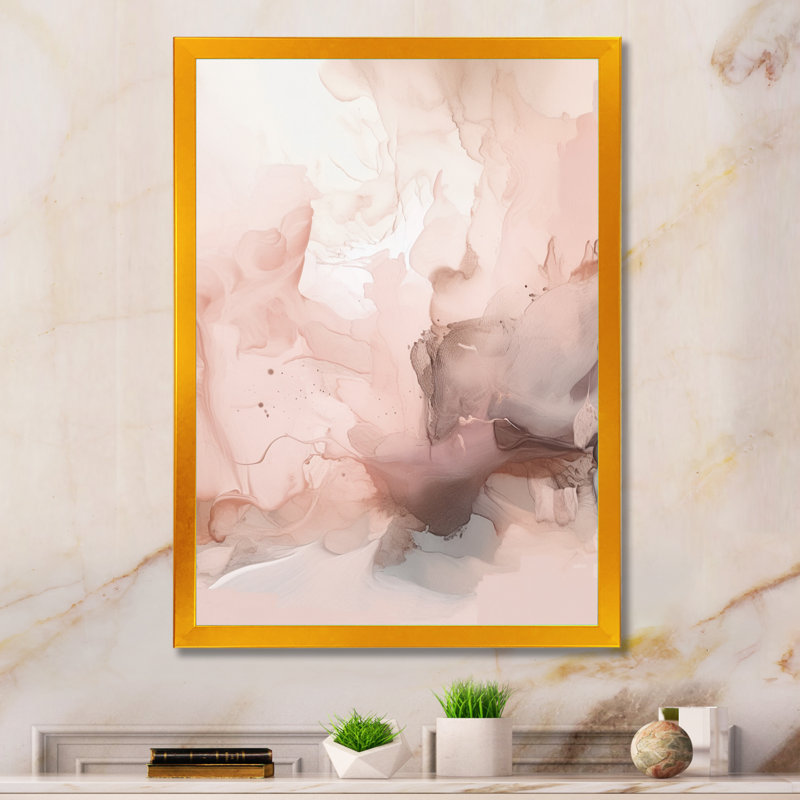 Rose délicat, marbre abstrait I - art mural abstrait en marbre, Encadrement doré, H 40 po x l 30 po x P 1,5 po