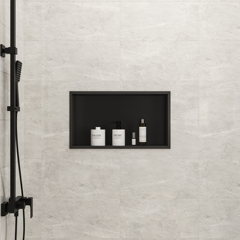 25" W × 14" H Bathroom Shower Niche Rectangular Recessed Stainless Steel Wall Niche,Matte Black