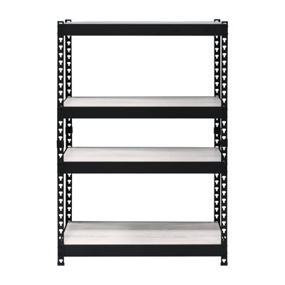 Adjustable Shelves 4 Tier Bookcase In Rectangular Arrangement, Black Metal Hollow Frame Design, Natural Color Atmosphere, Kd Building Approach, 32 Depth Of Shelving Unit, 17 Width 48 Height Unit
