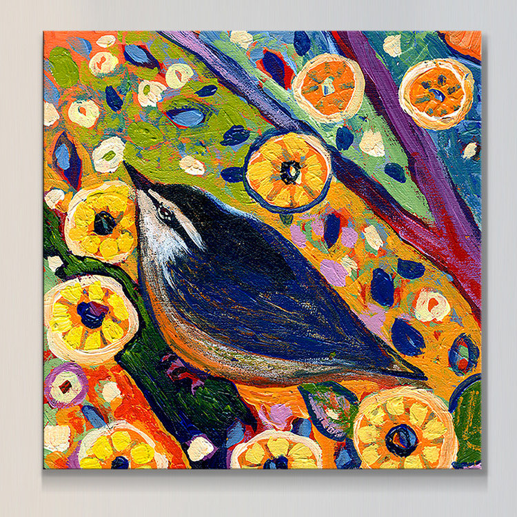 « oiseau viii » par jennifer lommers,, reproduction d’art sur toile tendue, H 24 po x l 24 po x P 1 po