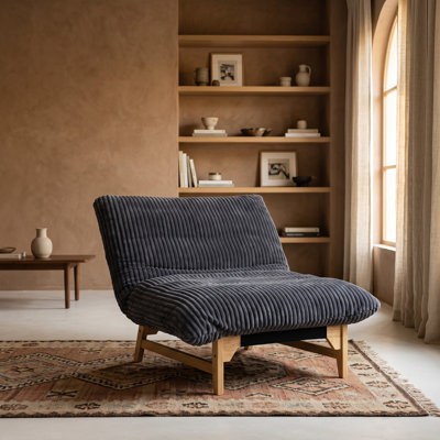Fauteuil d'appoint moderne avec structure et revêtement en velours côtelé - Canapé lounge une place gris foncé