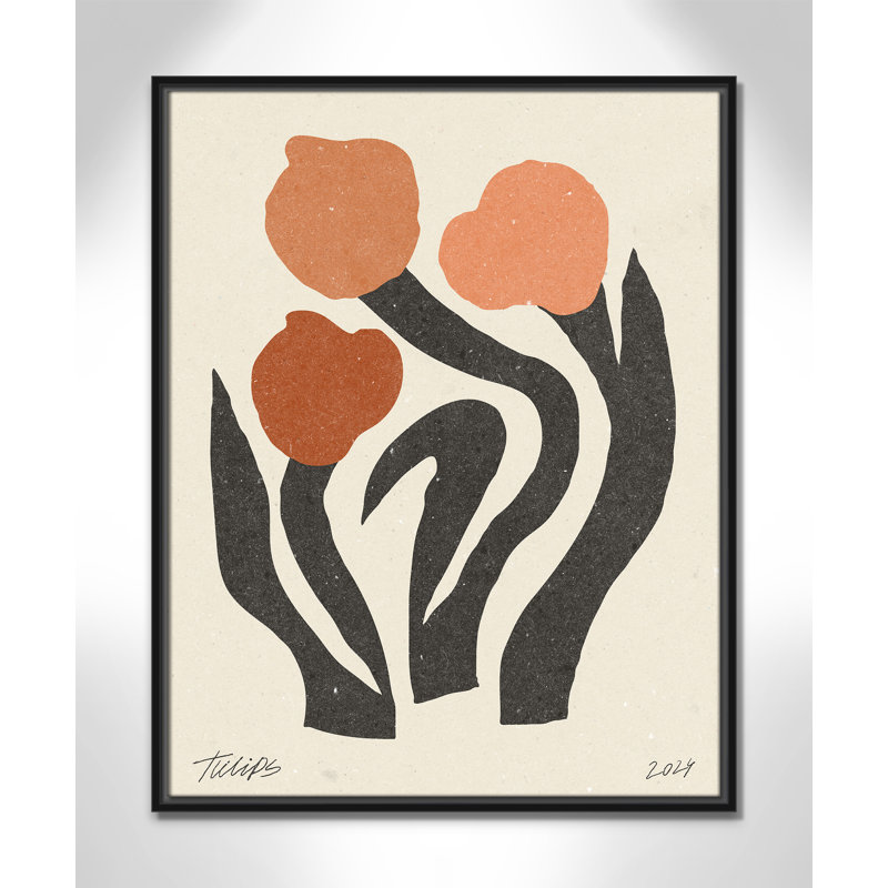 Imprimé de fleurs modernes par NKTN, 23.5'' W x 29.5'' H, Toile avec cadre, Cadre flottant noir