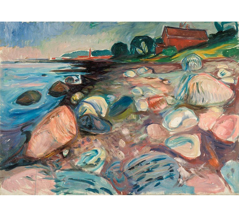 Red Barrel Studio® Munch, Edvard Gallery Wrapped Canvas Art Titled: Shore with Red House, 1904, 36" H x 48" W