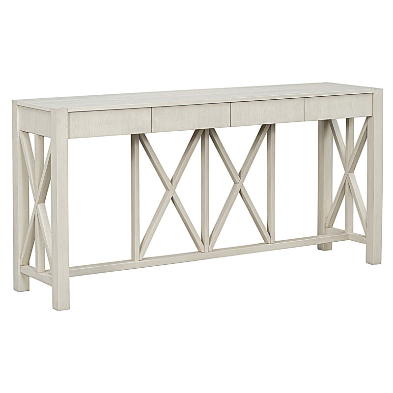 Console avec 4 tiroirs spacieux, table d'entrée Crisscross moderne avec rangement ouvert, Beige