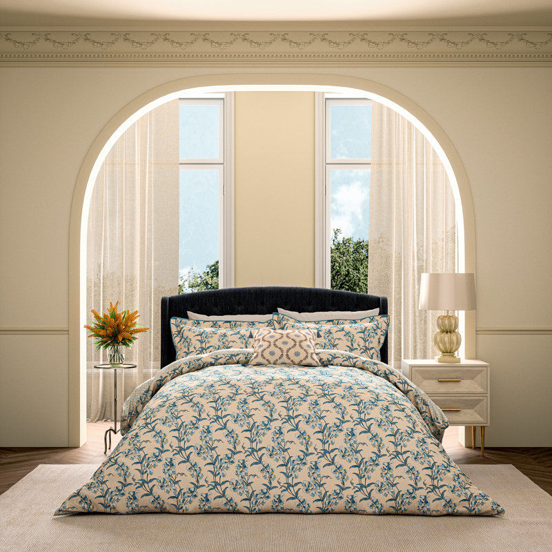 Sweet Tendrils Cotton Floral Duvet Cover Set with Pillowcases Included, Blue, Single Duvet Cover Set + 1 Pillowcase