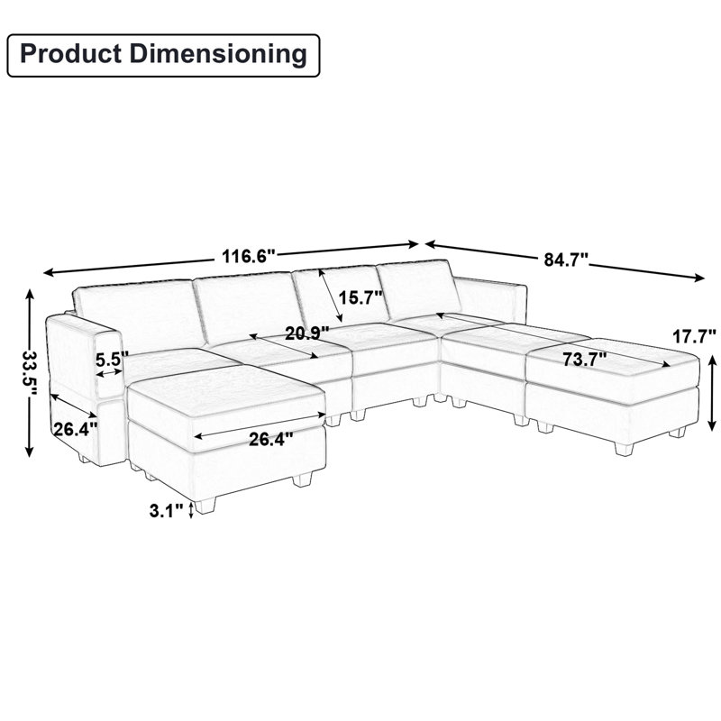 Canapé modulaire rembourré de rangement en velours 8 pièces 116,6 po Vashudev, Velours vert