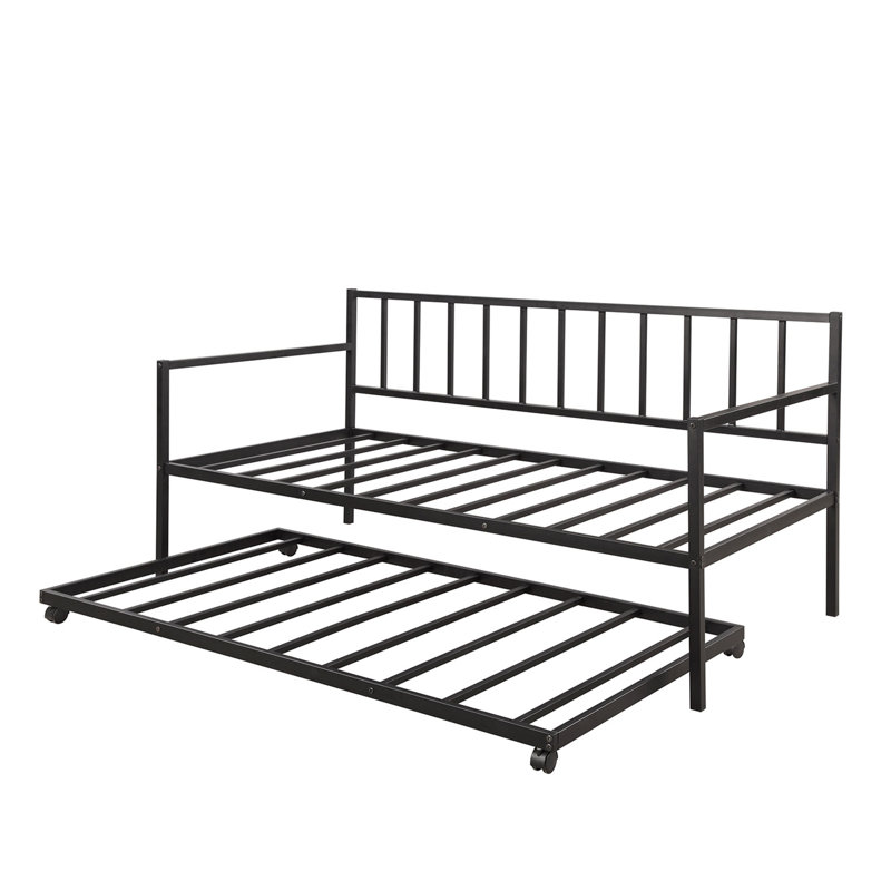 [Not Allowed To Sell To Walmart]Twin Daybed With Trundle Multifunctional Metal Lounge Daybed Frame For Living Room Guest Room