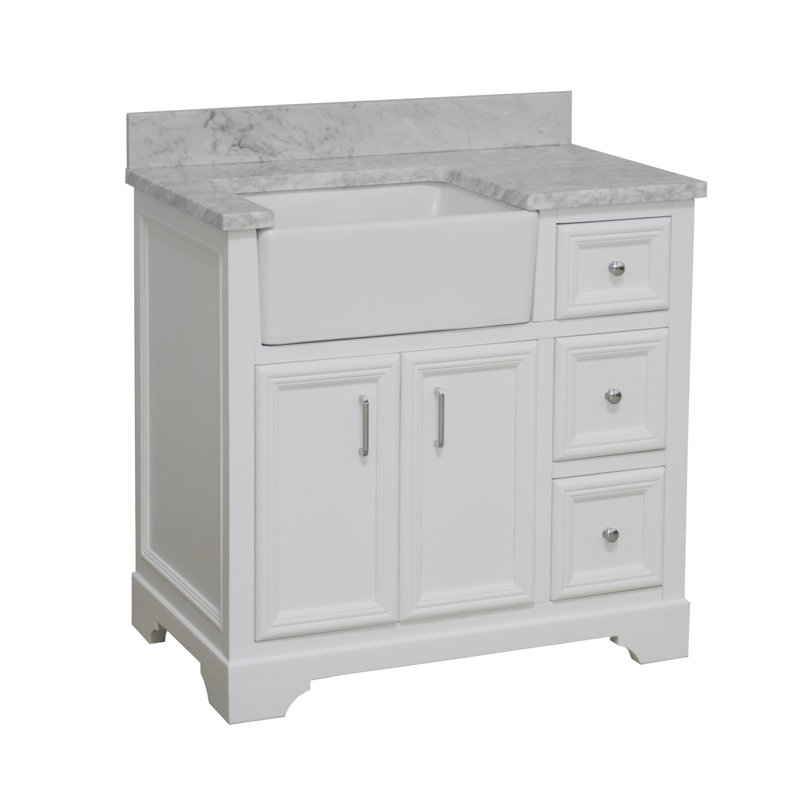 Emiliano 36'' Single Bathroom Vanity with Top, Carrara Marble, White