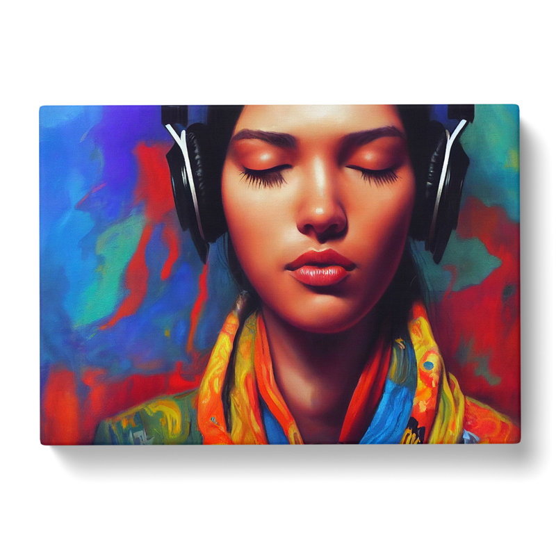 Woman With Headphones - Wrapped Canvas Print