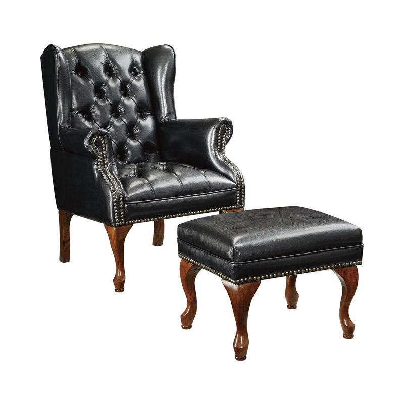 Fauteuil à oreilles et repose-pieds Acker