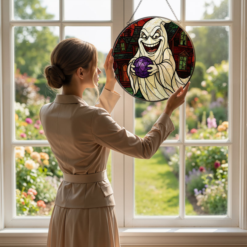 12"H Ghost Crystal Stained Glass Window Panel