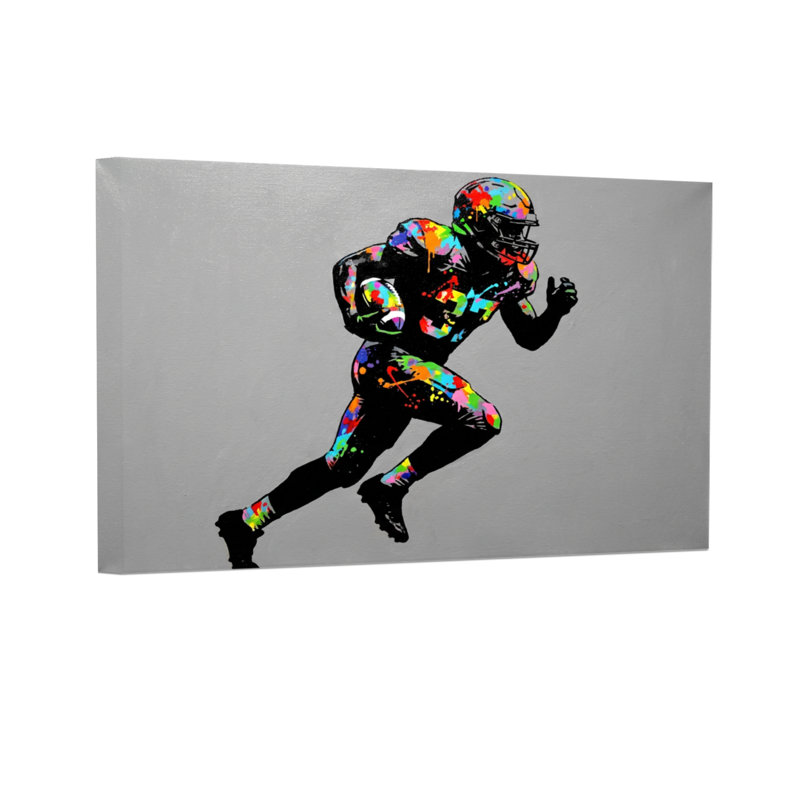 Joueur de football coloré en mouvement, H 12 po x l 18 po