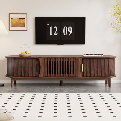 Farmhouse Entertainment Center 75 Inch Durable Mdf 1 Piece Dark Brown with Storage