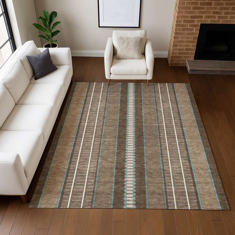 Machine Washable Indoor/Outdoor Chantille ACN2681 Stripes Rug, Chocolate, 9' x 12'