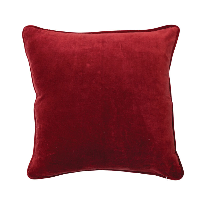 Square Embroidered Cotton Throw Pillow in Beige and Red