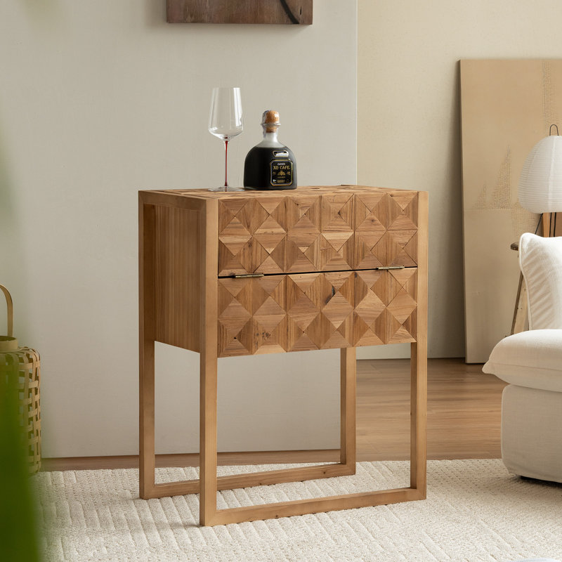 23.6" W Accent Cabinet with Geometric Carved Front and Open Frame Base