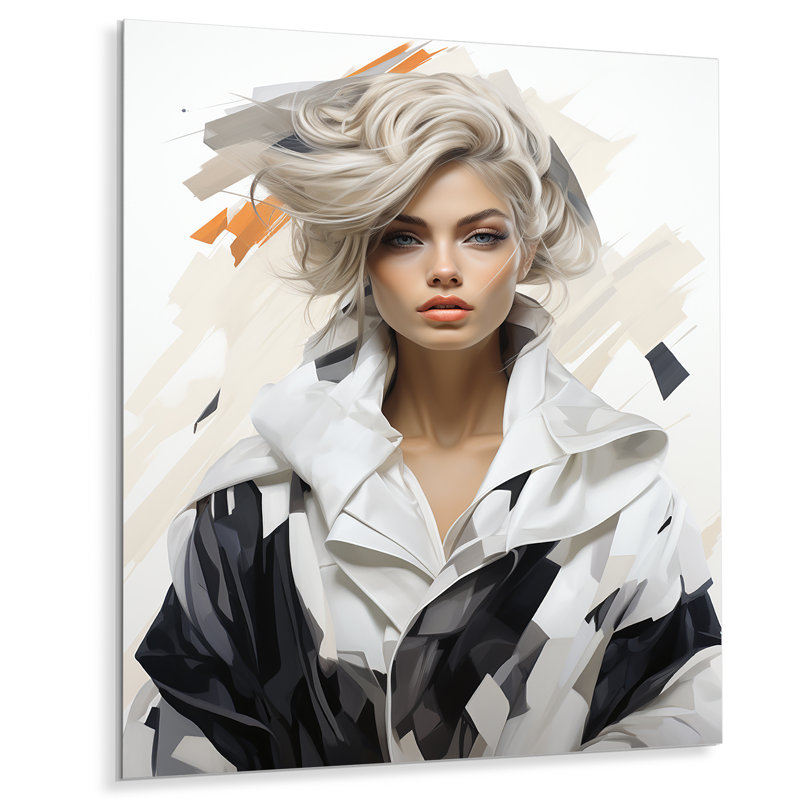 Noir et blanc haute couture, mode femme II - Illustration murale en métal, H 20 po x l 12 po x P 1 po