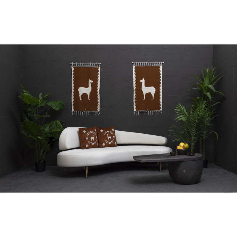 Llama Hand Embroidered Decorative Throw Pillows by Andean, In Stock, Brown/White