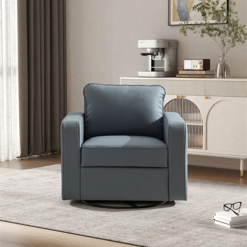 Fauteuil d'appoint pivotant l 33,7 po, fauteuil rembourré avec rangement, Bleu