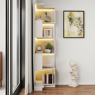 Corner Book Shelf - 5 Tier Corner Bookshelf Bookcase with Baffle, Freestanding L Shaped Display Shelf Stand for Home Office, Living Room, Bedroom, Kit by Ebern Designs