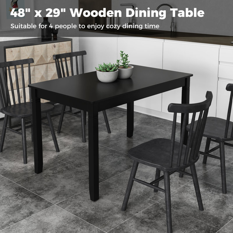 48'' Wooden Dining Table for 4 People w/ Rubber Wood Legs Rectangular Table