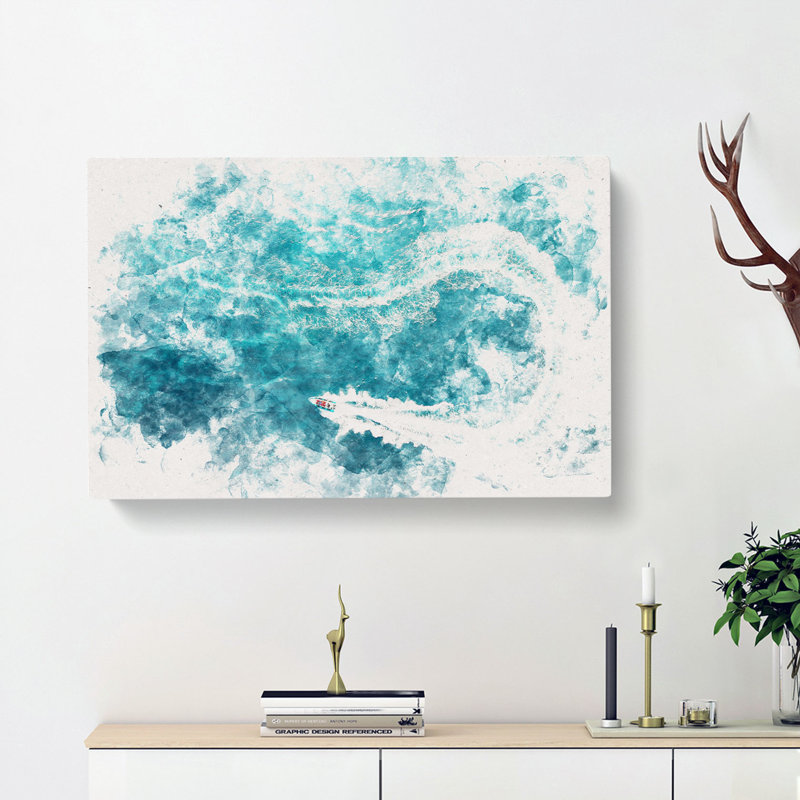 Speed Boat in Portugal Watercolour - Wrapped Canvas, 35cm H x 50cm W x 3cm D