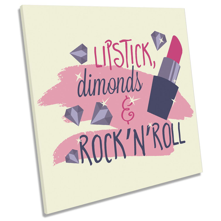 Lipstick Diamonds Rock And Roll Picture CANVAS WALL ART Square Print