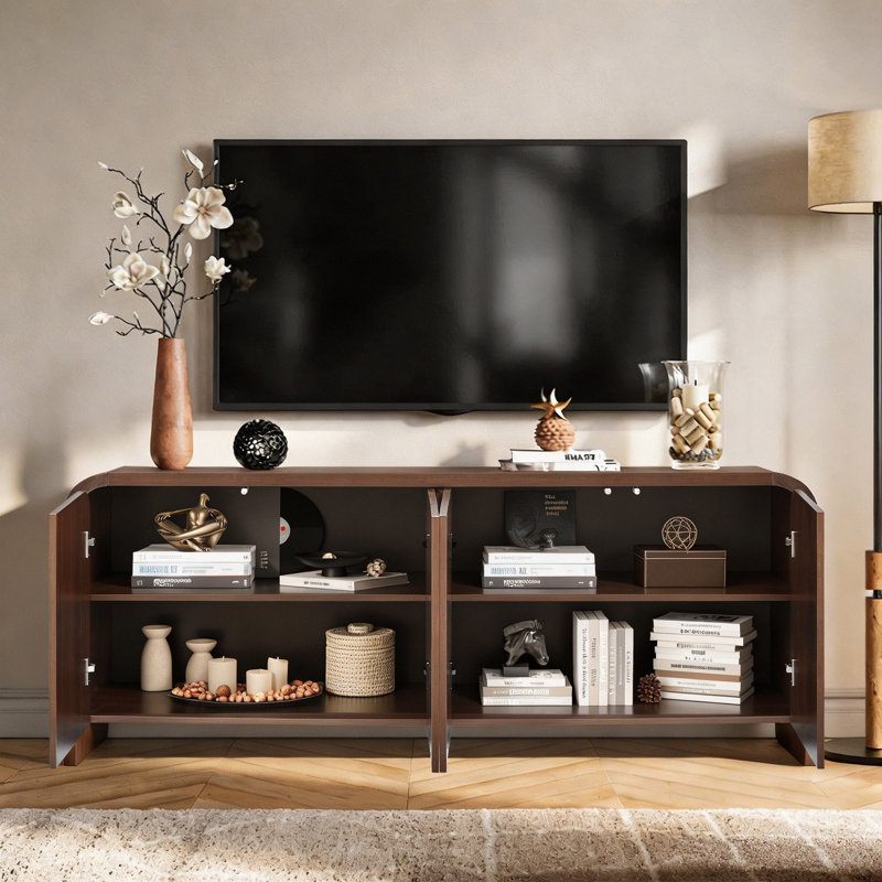 Meuble télé 65,74 po avec 4 portes et grand buffet pour téléviseur de 70 po ou moins avec tablettes réglables pour le salon