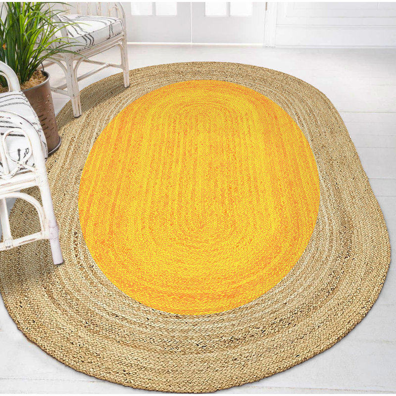 Tapis ovale en jute tissé à la machine beige / jaune Chorlton, Ovale 3 pi 11 po x 5 pi 11 po
