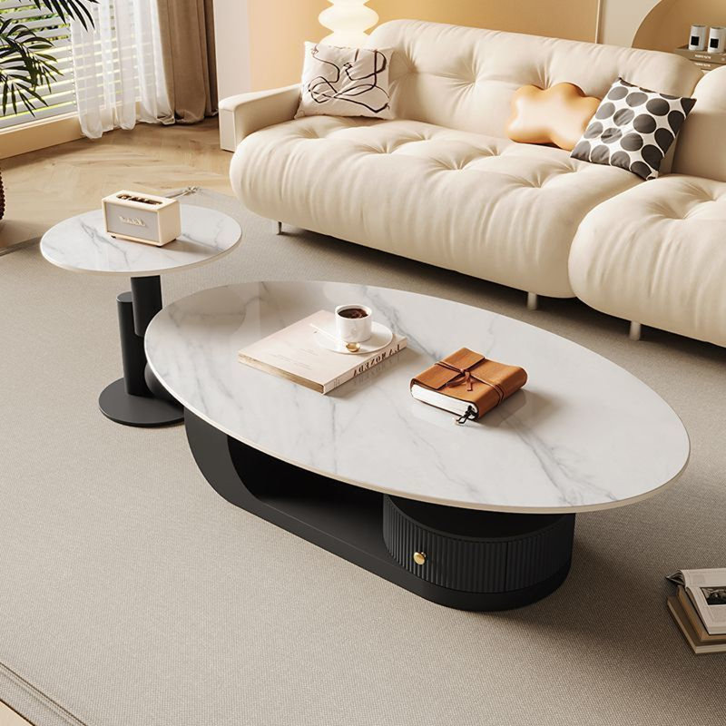 Tables gigognes à piédestal avec rangement, H 15,74 po x L 55,11 po x l 27,55 po, Blanc montagne enneigée
