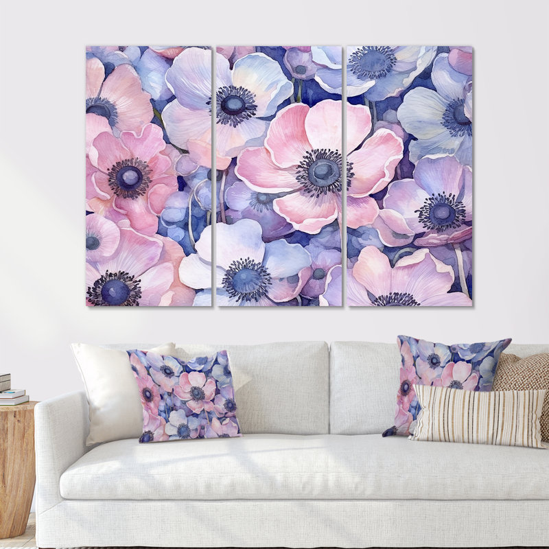 Purple And Pink Peppy Dreams - Poppies Canvas Wall Art Set, 40" H x 60" W x 1" D