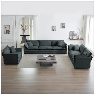 Canapé moderne, ensemble de canapé modulaire à assise très profonde 3 pièces pour salon, canapé surdimensionné, canapé 3 places, causeuse et canapé simple, chenille verte