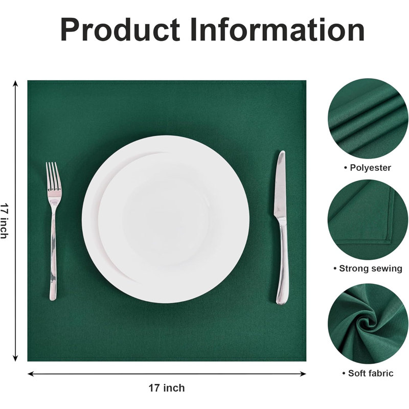 Set of 4 Hunter Green Cloth Napkins 17 x 17 Inches