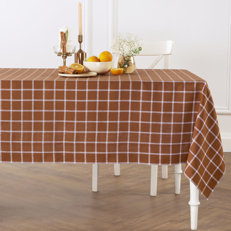 Windowpane - 100% Pure Linen Tablecloth, 108" x 60", Cinnamon
