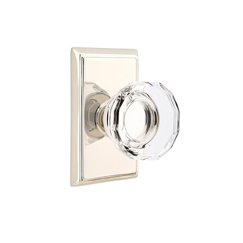 Ensemble de boutons de passage Emtek avec rosette rectangulaire et poignée en verre Lowell, Nickel lumineux