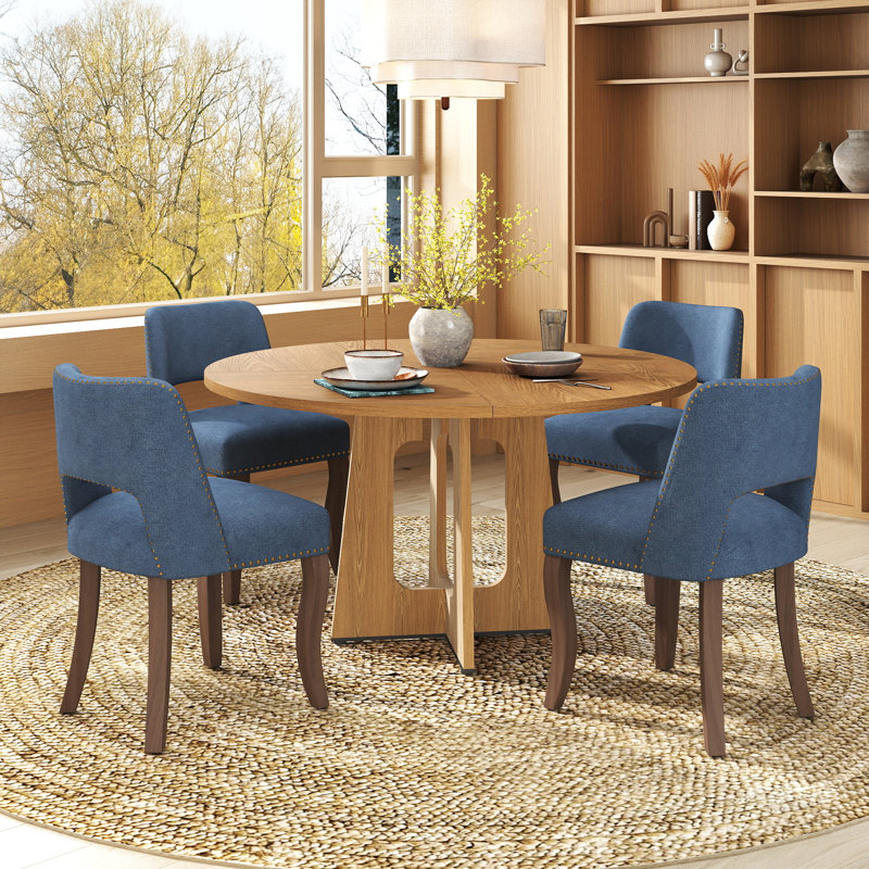 Ensemble de table ronde 47 po avec chaises 4/6 rembourrées, finition chêne / noyer / marbre pour la cuisine de la salle à manger