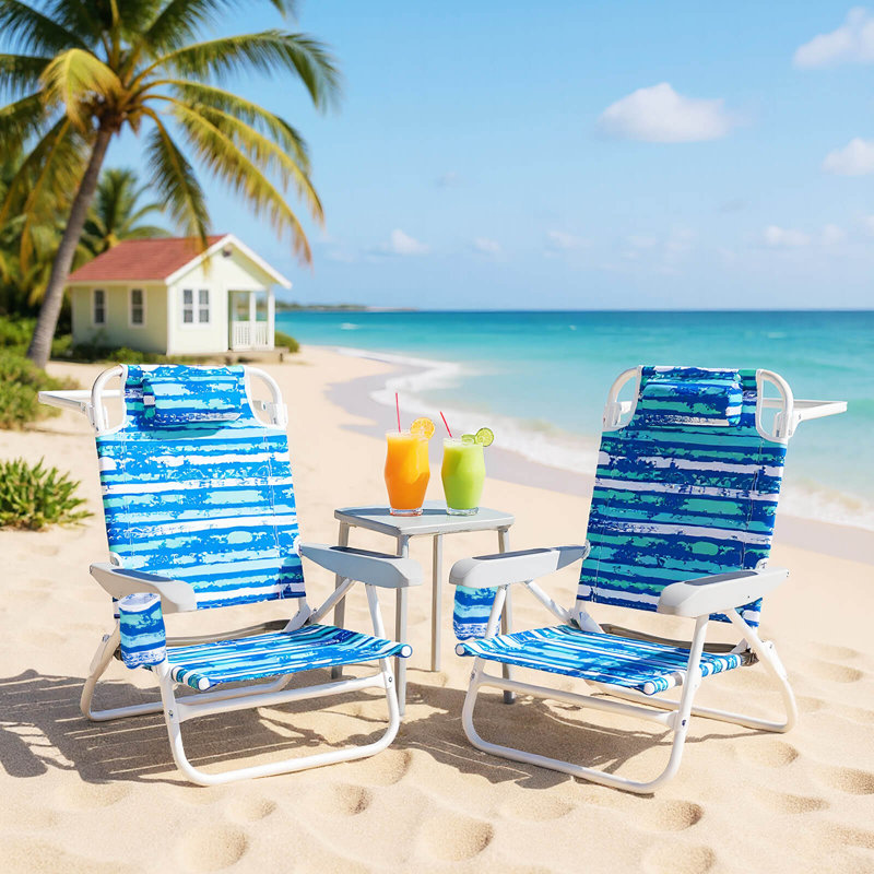 Ensemble de 2 chaises longues pliantes avec coussin de tête, Bleu