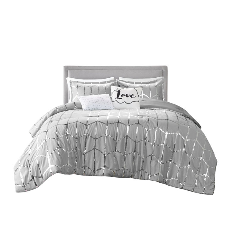 Housse de couette simple / simple TG moderne avec imprimé décoratif et fermeture à boutons