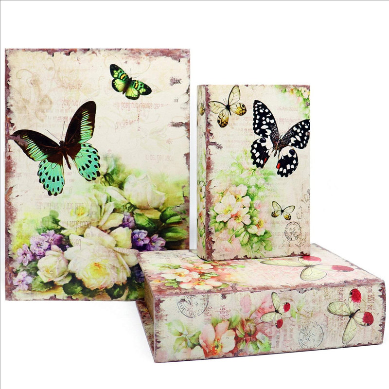 Wooden Decorative Book Boxes 3-Pack