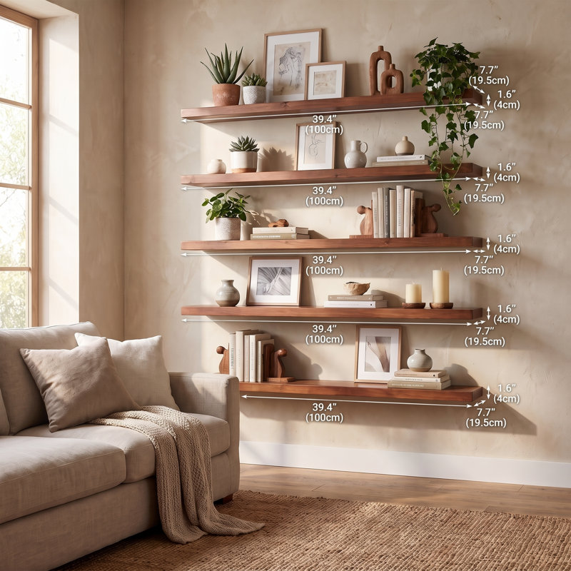 5 -Piece Pine Solid Wood Floating Shelf