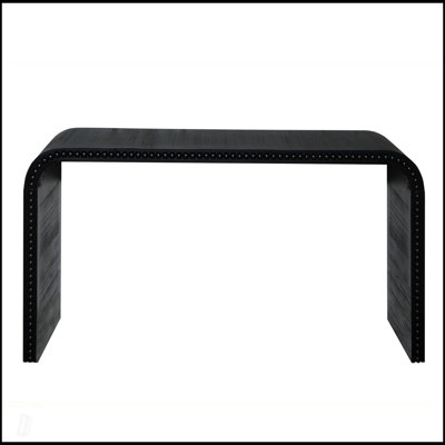 Sleek Black Wood Console Table With Curved Waterfall Design And Handcrafted Wooden Bead Detailing For Modern Entryways