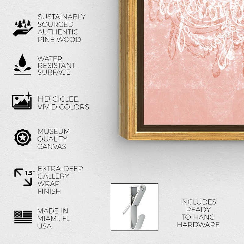 «Light in the Rose Chandeliers», impression sur toile, Toile encadrée d'or, H 12 po x l 12 po
