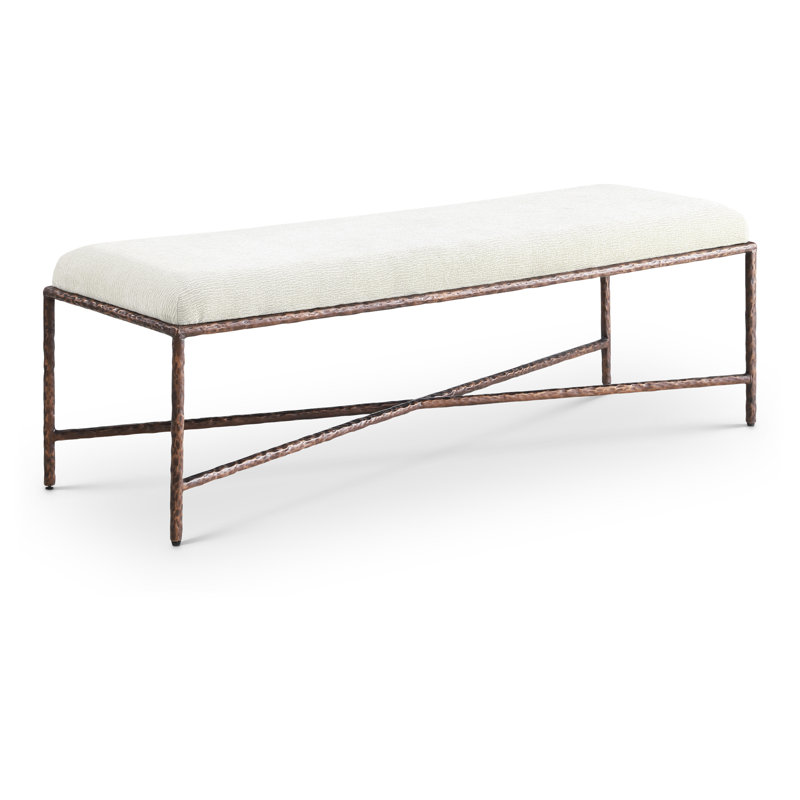 Banc en tissu Iyania Chenille, Tissu chenille crème, Bronze